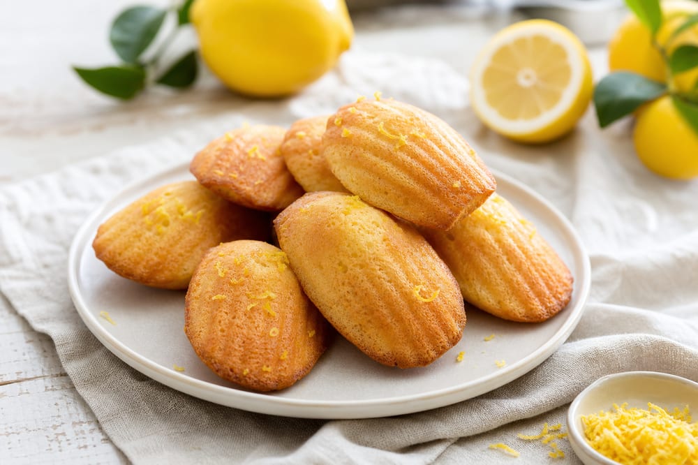Madeleines au citron maison dans une assiette claire