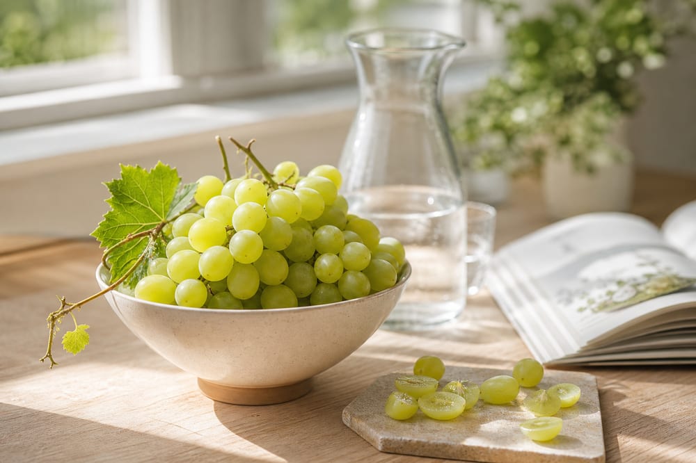 Raisin blanc frais dans une cuisine naturelle