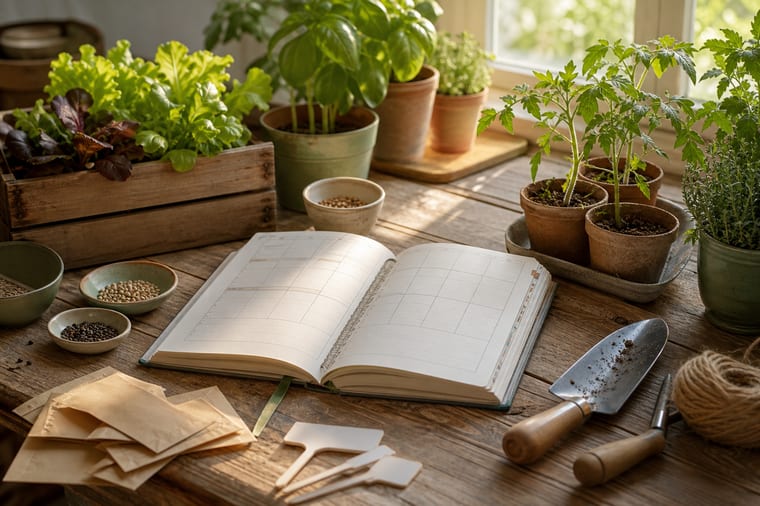 Carnet de semis, graines et jeunes plants pour organiser le potager au fil des saisons